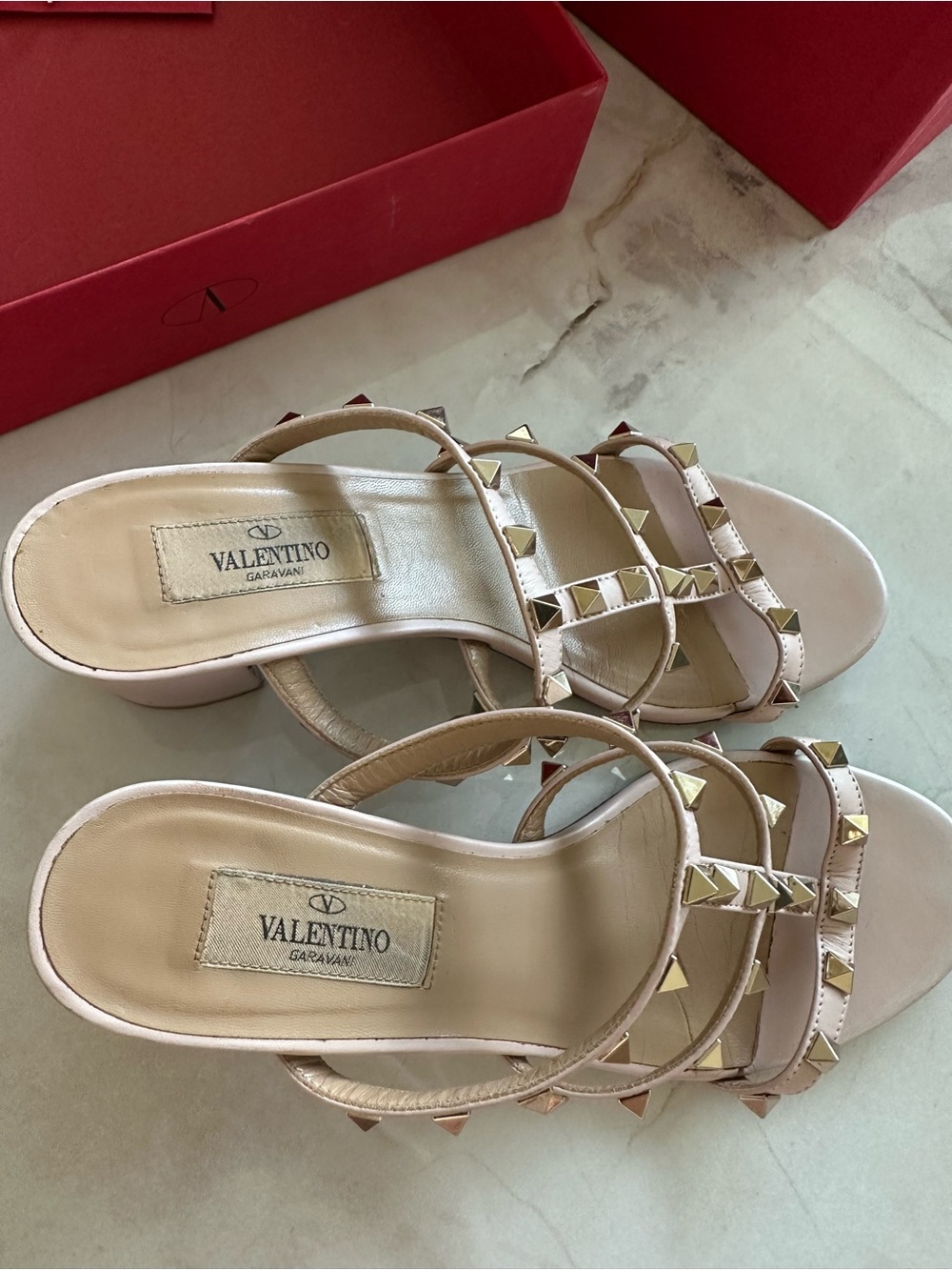 Valentino Pink Leather Rockstud Multi-Strap Mules - Picture 2 of 6
